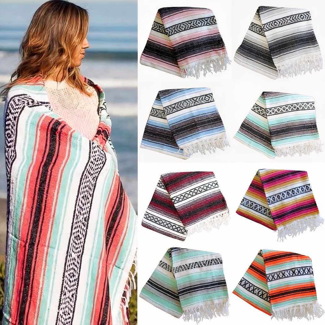 Couverture mexicaine à rayures et motifs • Mille et une couverture, image size:1050x1050